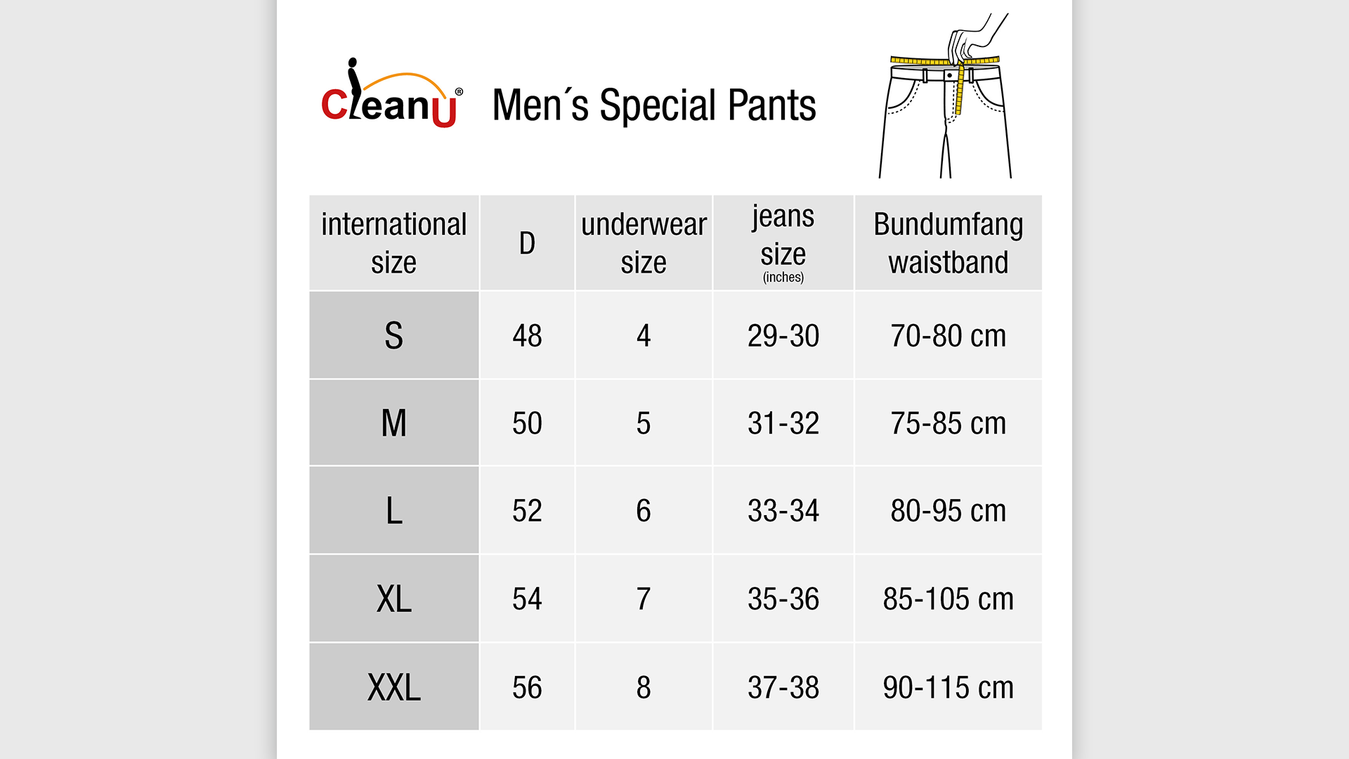 CleanU_Unterhose_men_secret_pocket_geheimfach_Groessen_Size_Tabelle