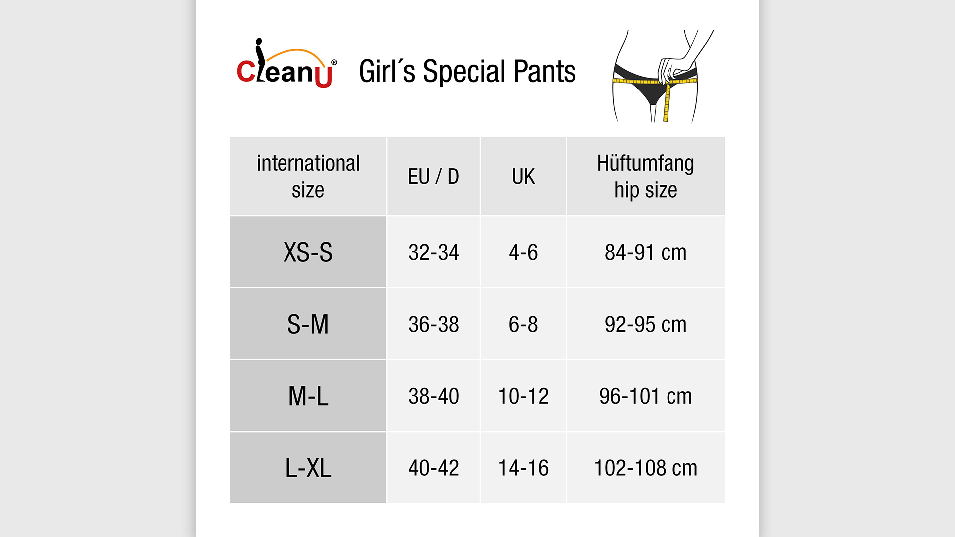 CleanU-Unterhose-girls-pants-secret-pocket-geheimfach-Groessen-Size-Tabelle